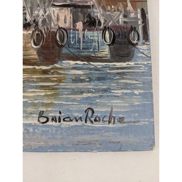 Vintage Signed Brian Roche Original Seascape Oil Painting Fishing Boats On Board - Picture 3 of 10